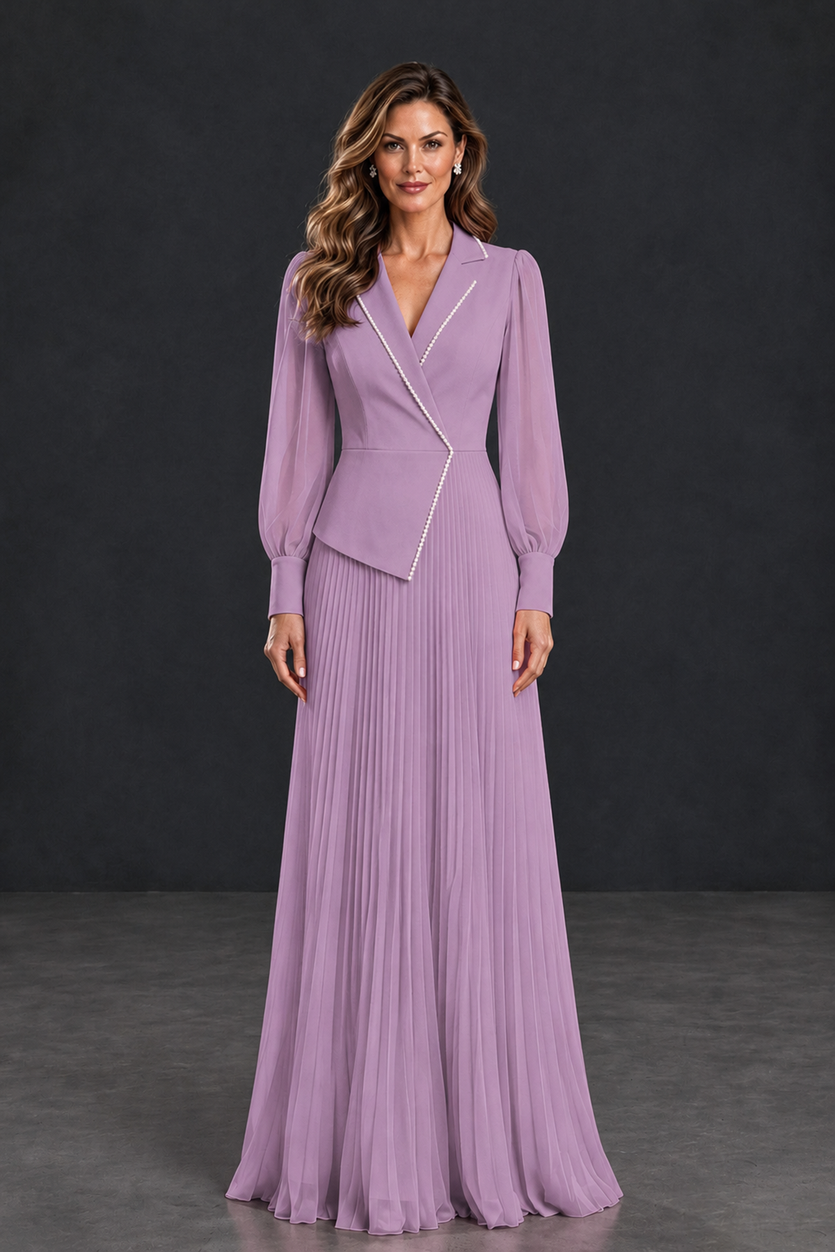 BOLODOO Dusty Purple Long Sleeve Pleated Mother of the Bride Dress - Dusty Purple - Dusty Purple_1