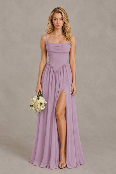 BOLODOO Dusty Purple Spaghetti Strap A-Line Bridesmaid Dress with Slit - Dusty Purple - Dusty Purple_1