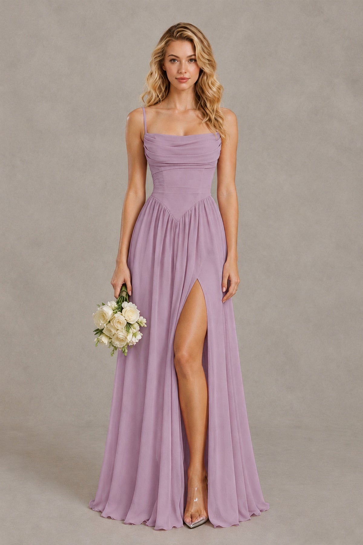 BOLODOO Dusty Purple Spaghetti Strap A-Line Bridesmaid Dress with Slit - Dusty Purple - Dusty Purple_1