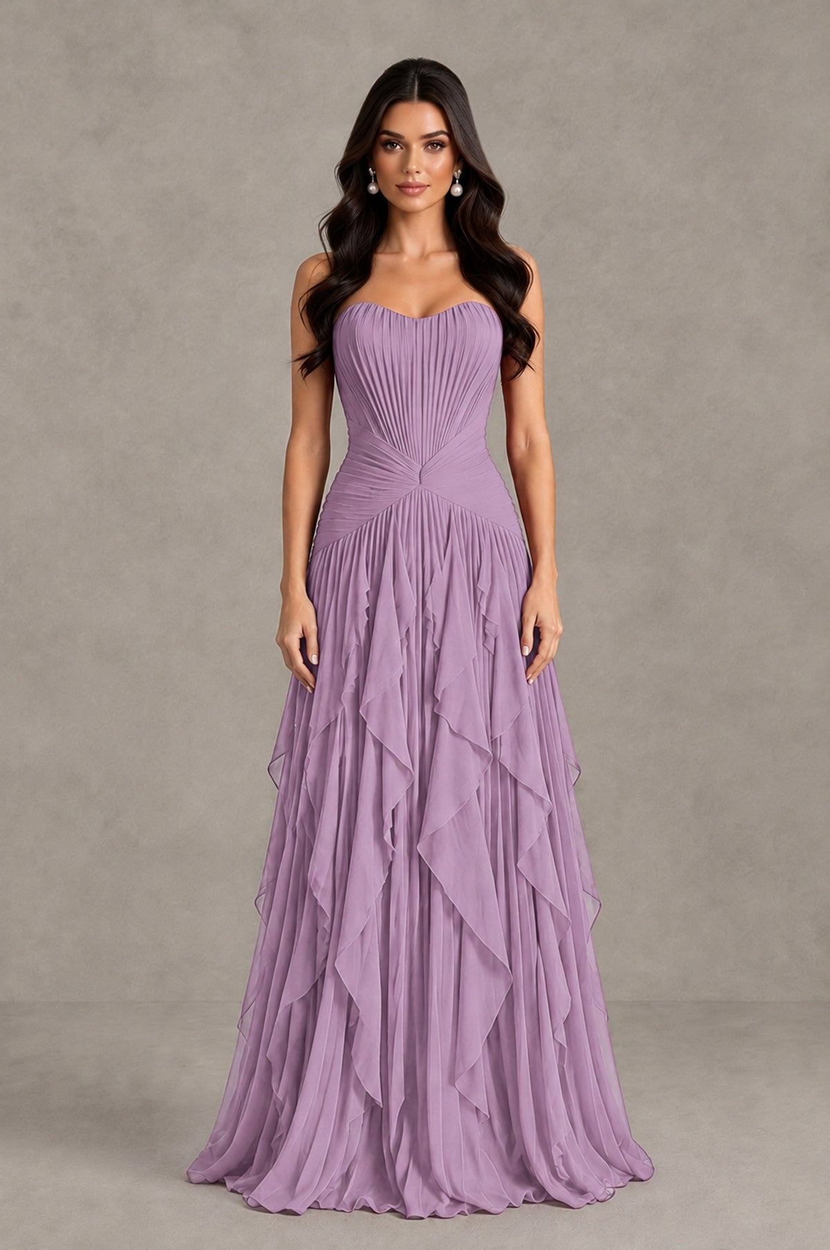 BOLODOO Dusty Purple Strapless Pleated Ruffle Wedding Guest Dress - Dusty Purple - Dusty Purple_1