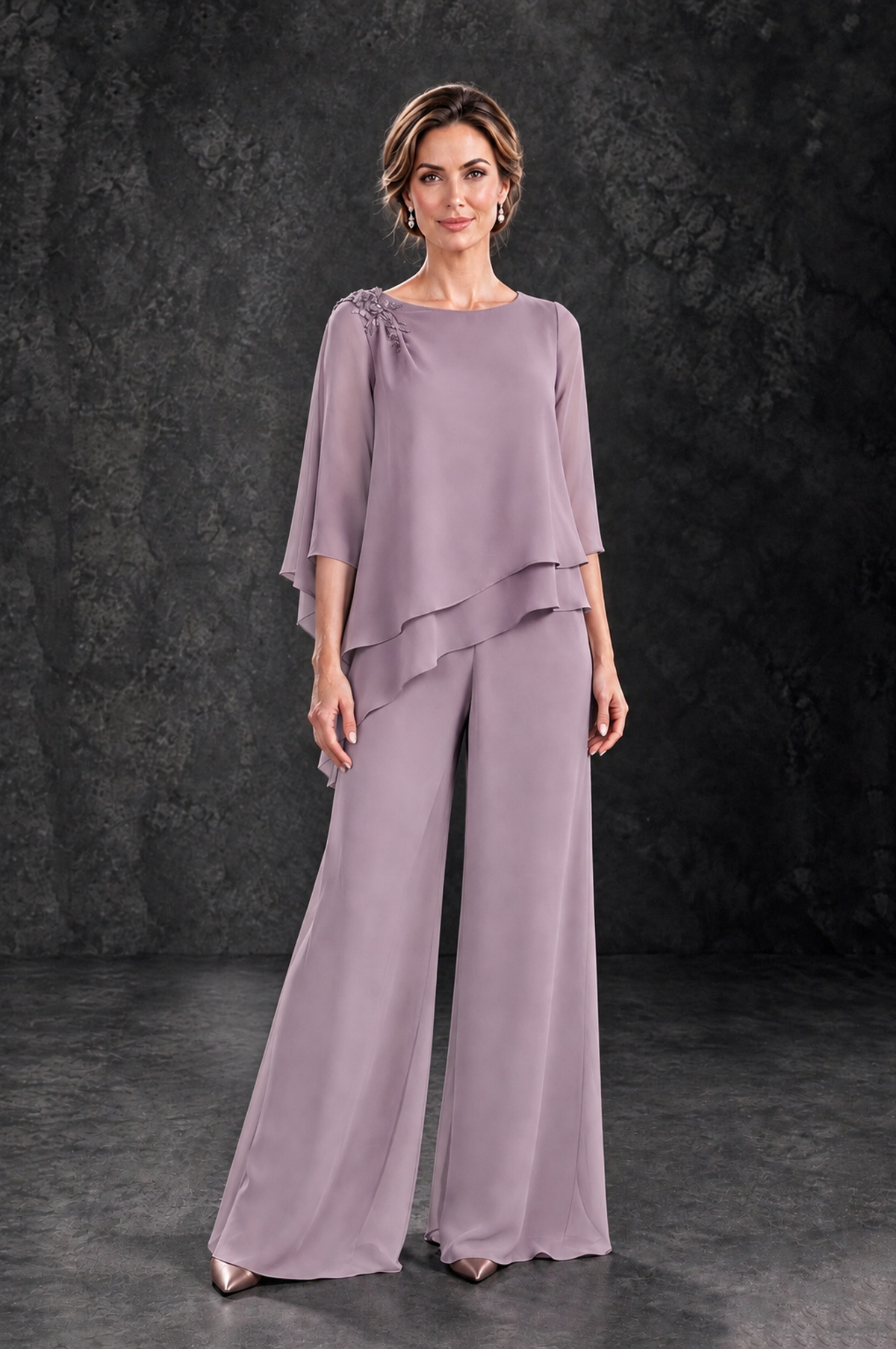 BOLODOO Dusty Purple Layered Wide-Leg Mother of the Bride Pant Suit - Dusty Purple - Dusty Purple_1
