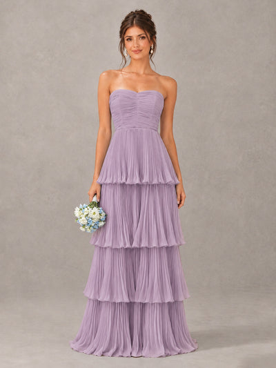 BOLODOO Dusty Purple Strapless Tiered Pleated Bridesmaid Dress - Dusty Purple - Dusty Purple_1