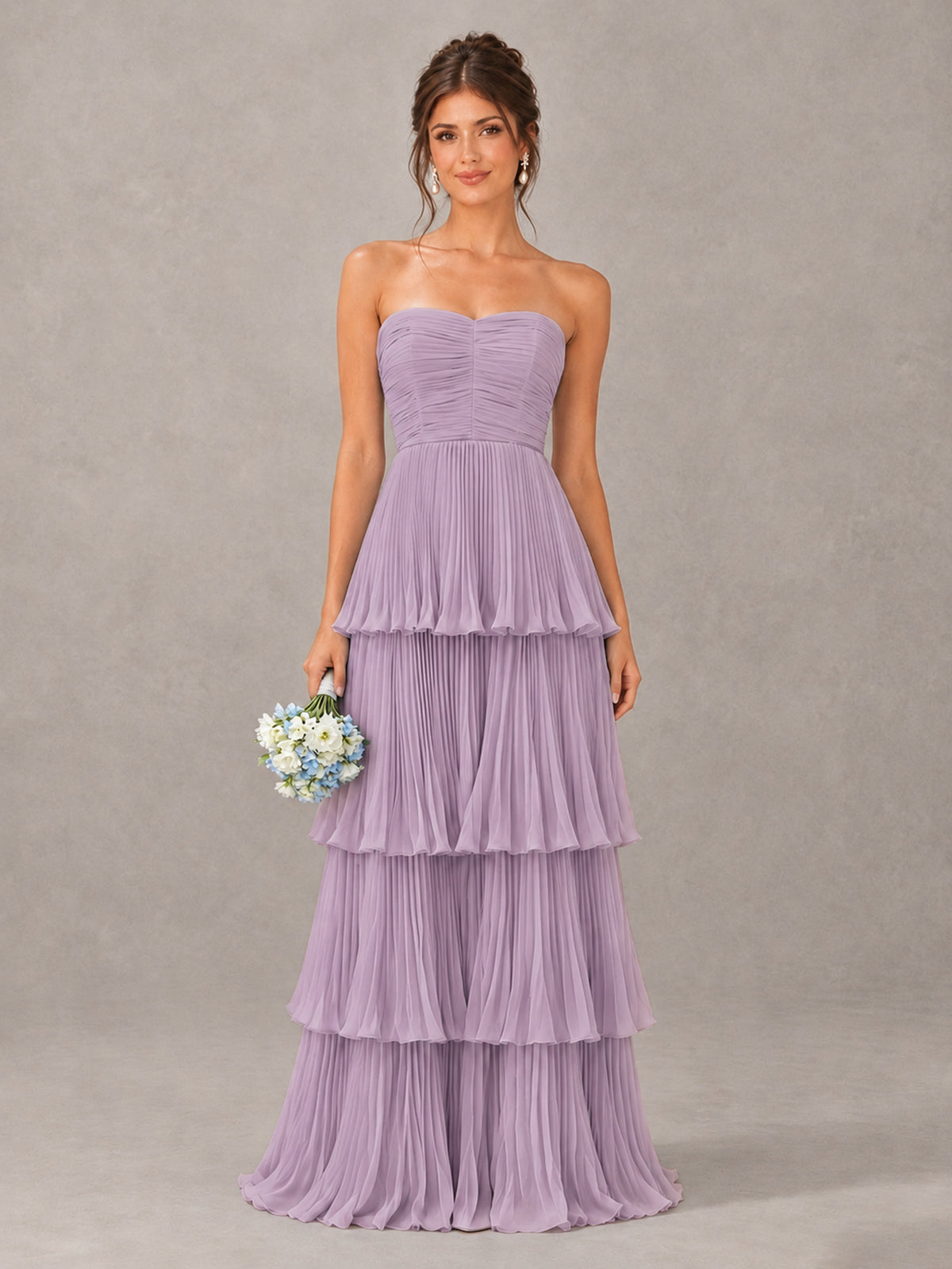BOLODOO Dusty Purple Strapless Tiered Pleated Bridesmaid Dress - Dusty Purple - Dusty Purple_1