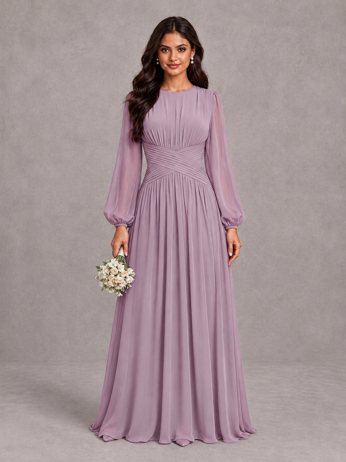 BOLODOO Dusty Purple Long Sleeve A-Line Bridesmaid Dress - Dusty Purple - Dusty Purple_1