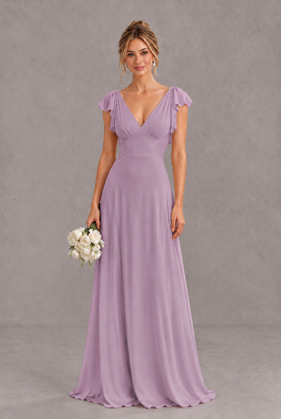 BOLODOO Dusty Purple V-Neck Flutter Sleeve A-Line Bridesmaid Dress - Dusty Purple - Dusty Purple_1