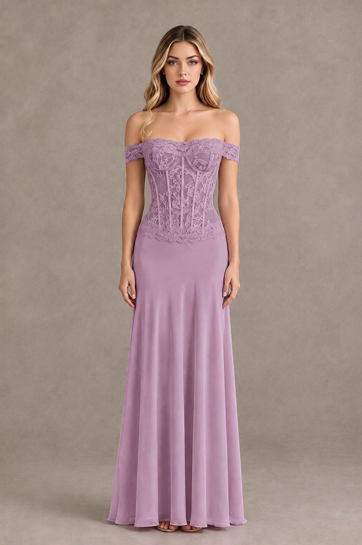 BOLODOO Dusty Purple Off Shoulder Lace Corset Wedding Guest Dress - Dusty Purple - Dusty Purple_1