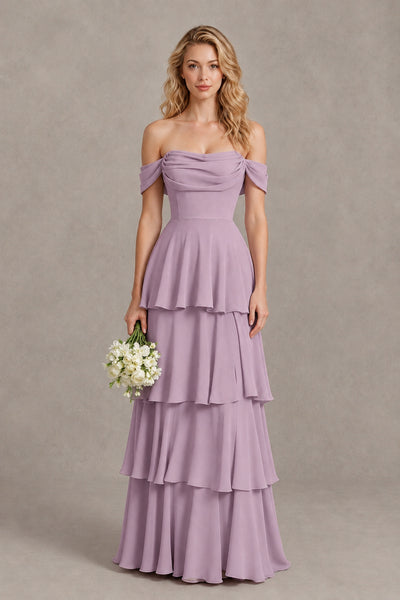 BOLODOO Dusty Purple Off-the-Shoulder Tiered A-Line Evening Bridesmaid Dress - Dusty Purple - Dusty Purple_1