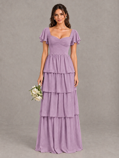 BOLODOO Dusty Purple Flutter Sleeve Tiered Maxi Bridesmaid Dress - Dusty Purple - Dusty Purple_1