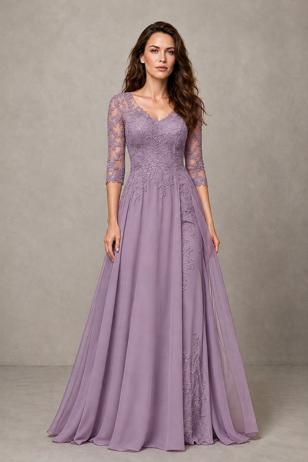 BOLODOO Midnight Dusty Purple Beaded Lace Appliqué Chiffon A-Line Gown | Mother of the Bride & Formal Evening Dress - Dusty Purple - Dusty Purple_1
