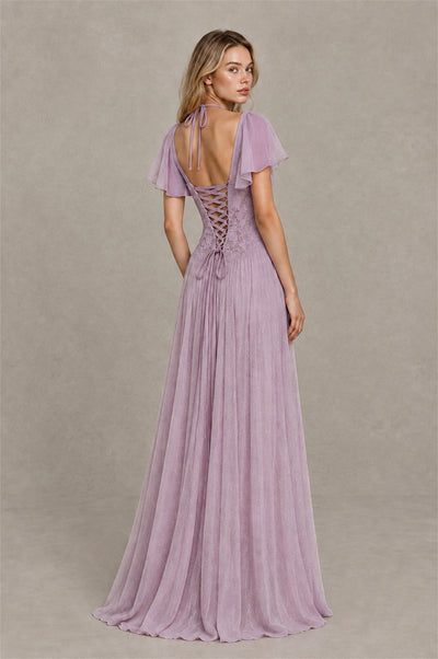 BOLODOO Dusty Purple Flutter Sleeve Lace Corset A-Line Maxi Dress - Dusty_Purple - Dusty_Purple_2