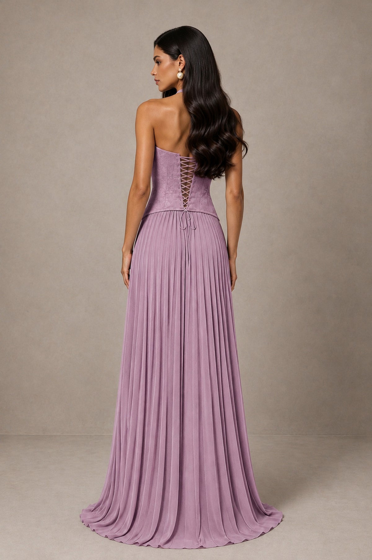 BOLODOO Dusty Purple Halter Corset Pleated A-Line Evening Dress - Dusty Purple - Dusty Purple_2