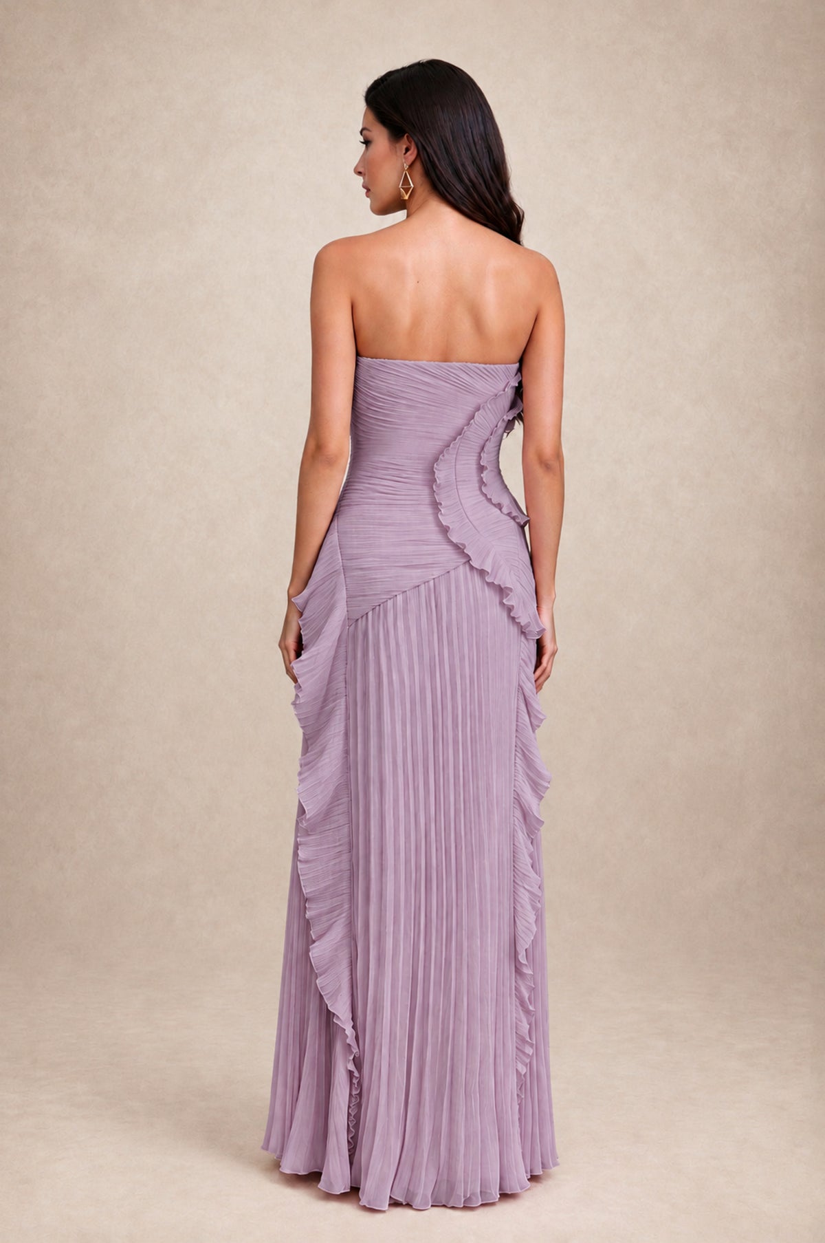BOLODOO Dusty Purple Strapless Ruffle Pleated Slit Evening Gown - Dusty Purple - Dusty Purple_2