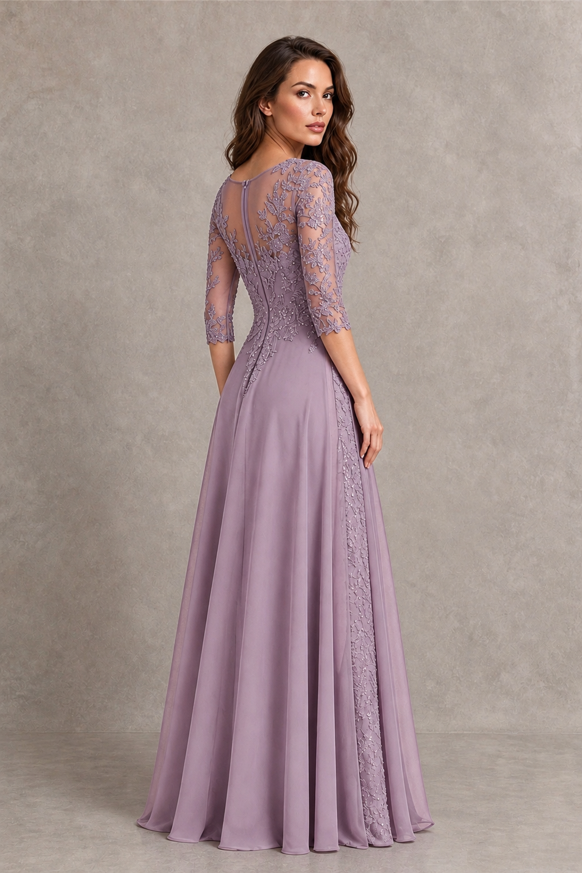 BOLODOO Midnight Dusty Purple Beaded Lace Appliqué Chiffon A-Line Gown | Mother of the Bride & Formal Evening Dress - Dusty Purple - Dusty Purple_2