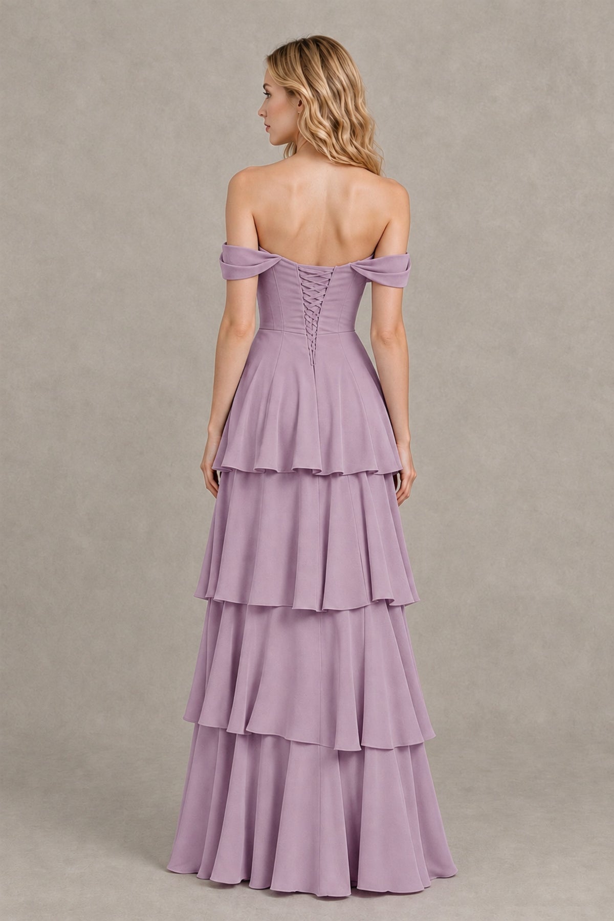 BOLODOO Dusty Purple Off-the-Shoulder Tiered A-Line Evening Bridesmaid Dress - Dusty Purple - Dusty Purple_2