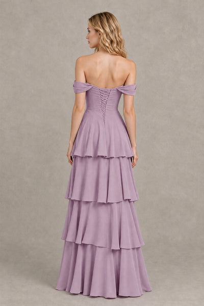 BOLODOO Dusty Purple Off-the-Shoulder Tiered A-Line Evening Bridesmaid Dress - Dusty Purple - Dusty Purple_2