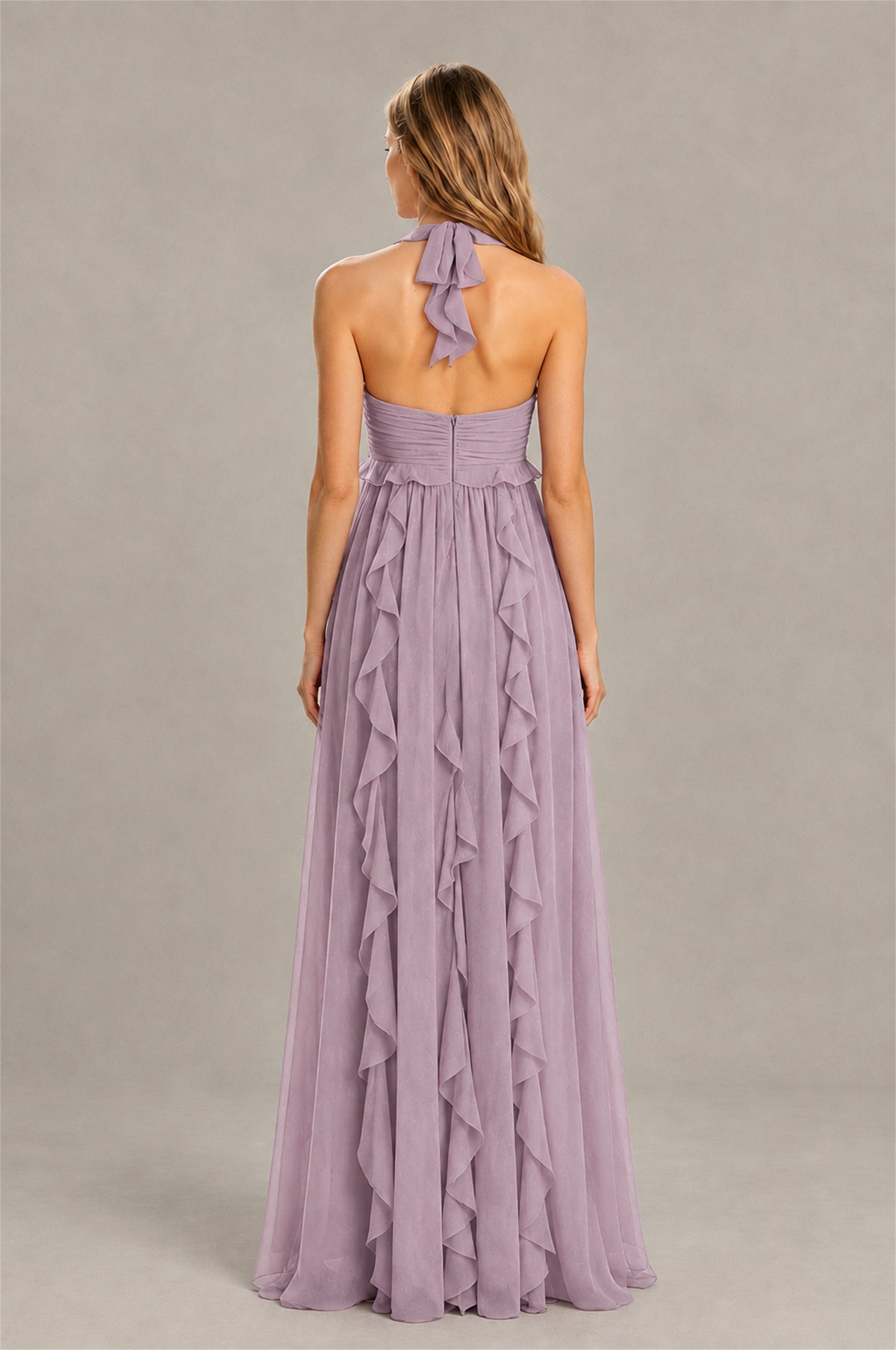 BOLODOO Dusty Purple Halter Ruffle A-Line Floor-Length Evening Dress - Dusty Purple - Dusty_Purple_2