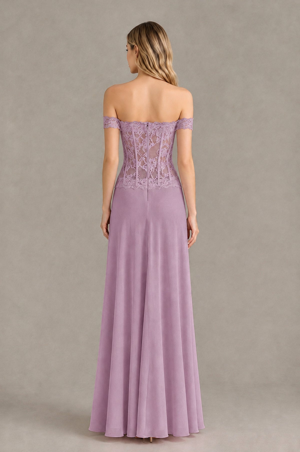BOLODOO Dusty Purple Off Shoulder Lace Corset Wedding Guest Dress - Dusty Purple - Dusty Purple_2