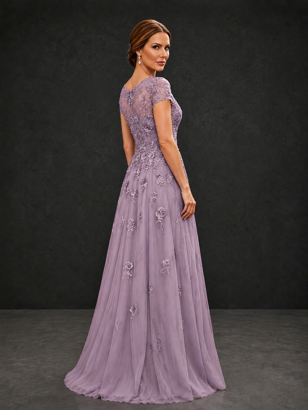 BOLODOO Dusty Purple Cap Sleeve Lace Appliqué A-Line Formal Gown | Mother of the Bride Dress - Dusty Purple - Dusty Purple_2