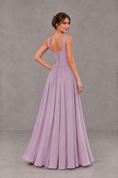 BOLODOO Dusty Purple Square Neck A-Line Bridesmaid Dress with Slit - Dusty Purple - Dusty Purple_2