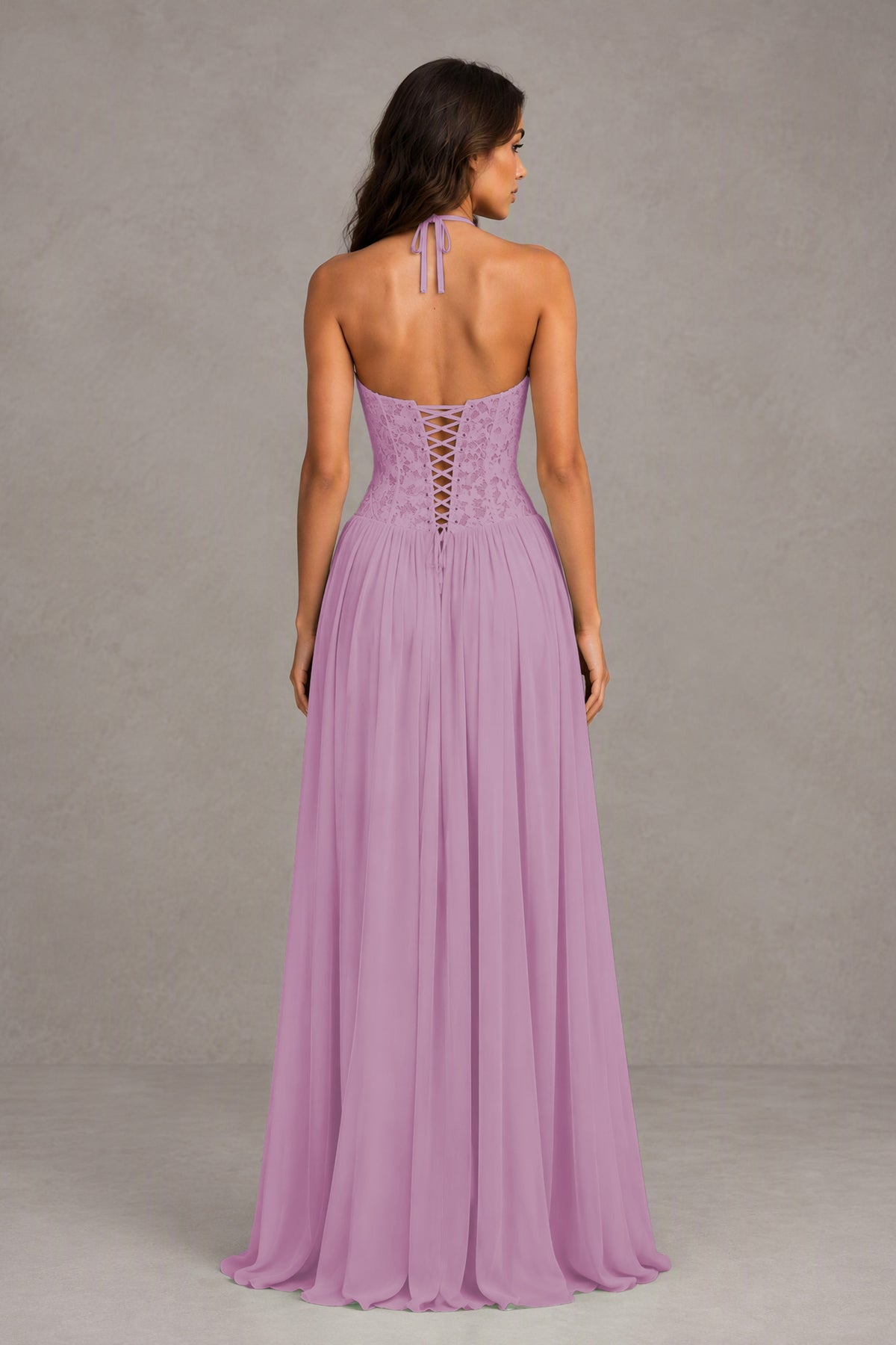 BOLODOO Dusty Purple Lace Corset Halter Maxi Gown – Backless A-Line Formal Dress - Dusty Purple - Dusty Purple(2)