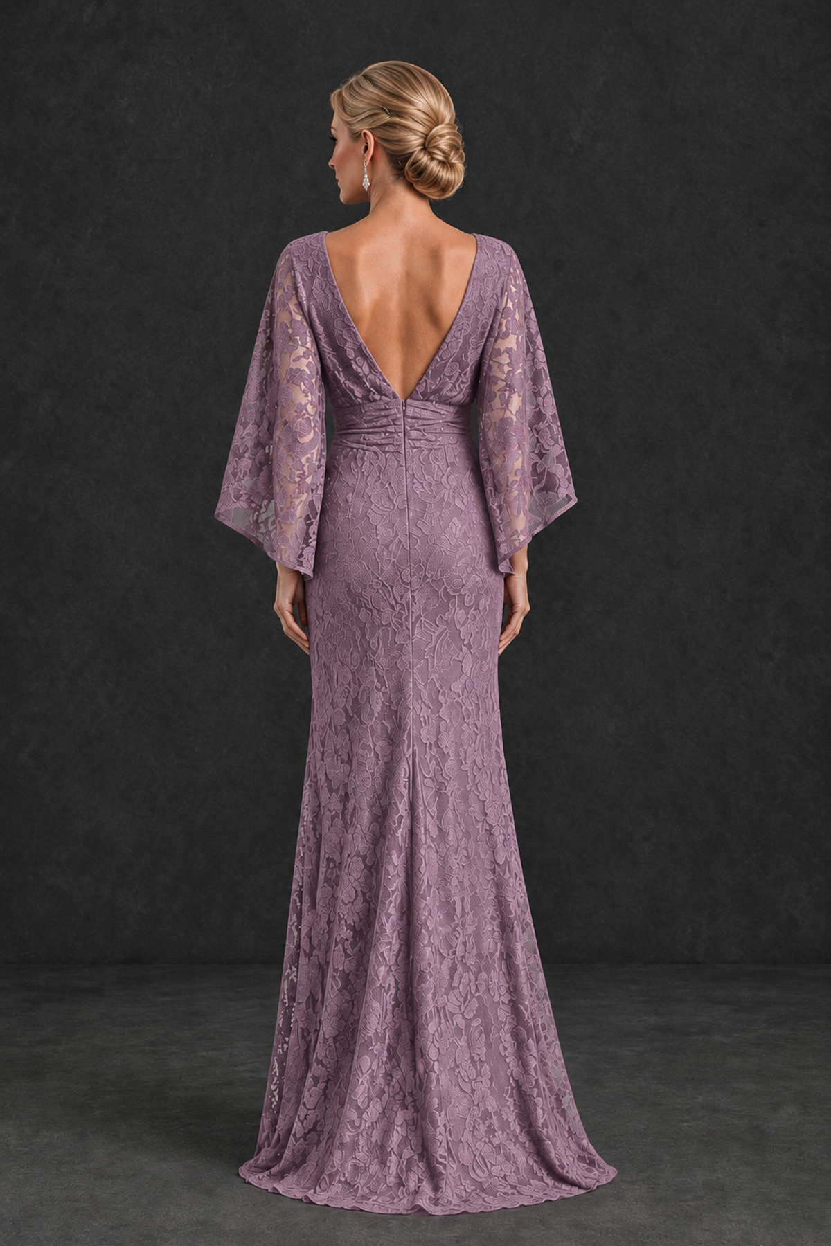 BOLODOO Dusty Purple Lace Flutter Sleeve Mother of the Bride Dress - Dusty Purple - Dusty Purple_2