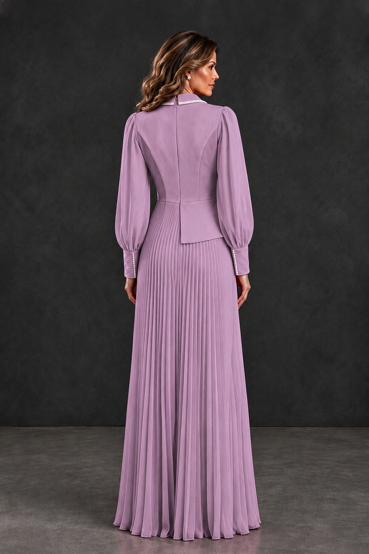 BOLODOO Dusty Purple Long Sleeve Pleated Mother of the Bride Dress - Dusty Purple - Dusty Purple_2