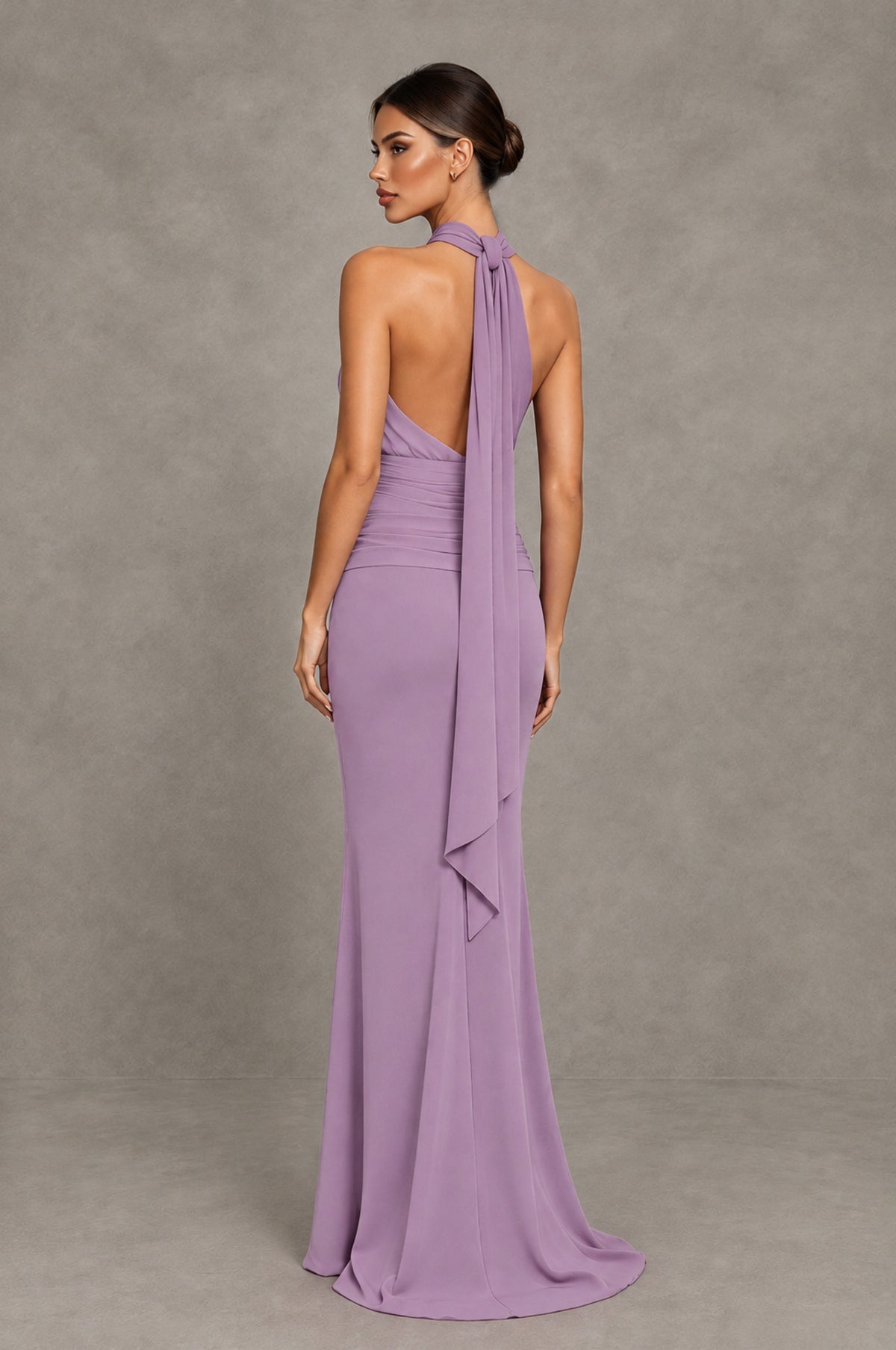 BOLODOO Dusty Purple Chiffon Halter Maxi Formal Wedding Guest Dress - Dusty Purple - Dusty Purple_2
