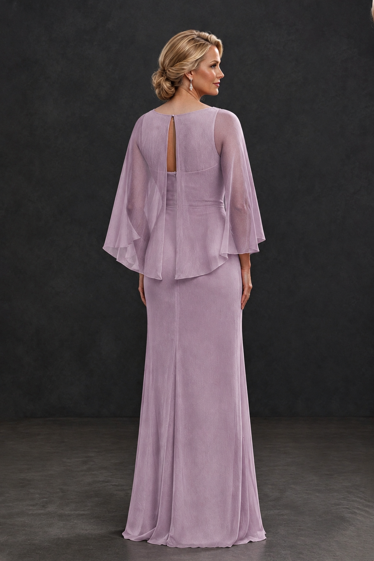 BOLODOO Dusty Purple Cape Sleeve Mother of the Bride Dress with Ruched Waist - Dusty Purple - Dusty Purple_2