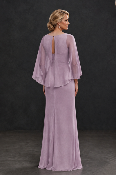 BOLODOO Dusty Purple Cape Sleeve Mother of the Bride Dress with Ruched Waist - Dusty Purple - Dusty Purple_2