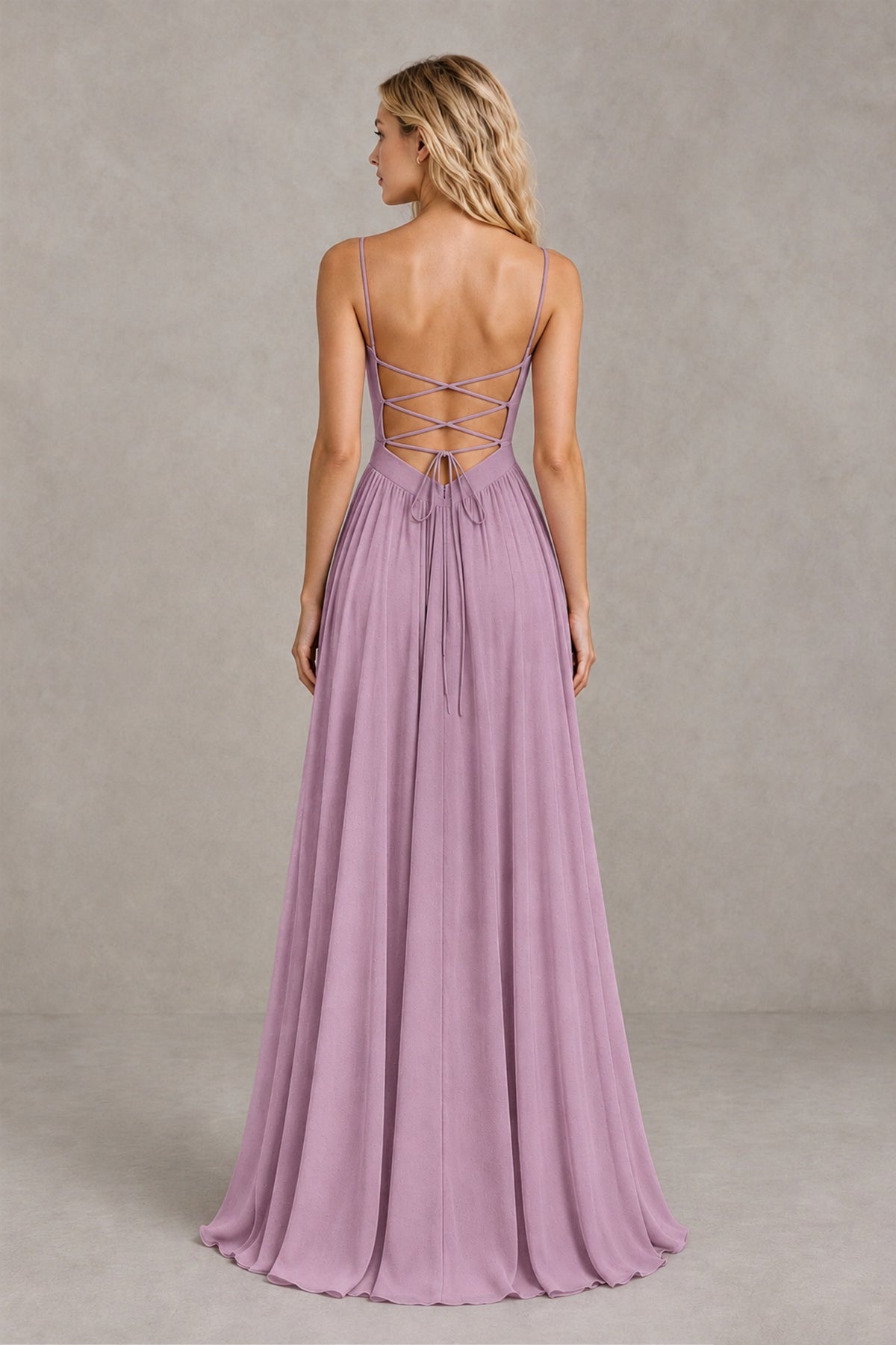 BOLODOO Dusty Purple Spaghetti Strap A-Line Bridesmaid Dress with Slit - Dusty Purple - Dusty Purple_2