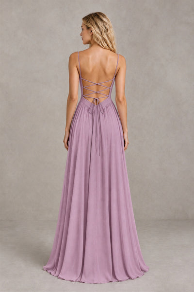 BOLODOO Dusty Purple Spaghetti Strap A-Line Bridesmaid Dress with Slit - Dusty Purple - Dusty Purple_2