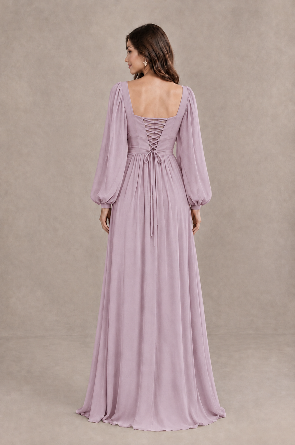 BOLODOO Dusty Purple Long Sleeve V-Neck A-Line Bridesmaid Dress - Dusty Purple - Dusty Purple_2