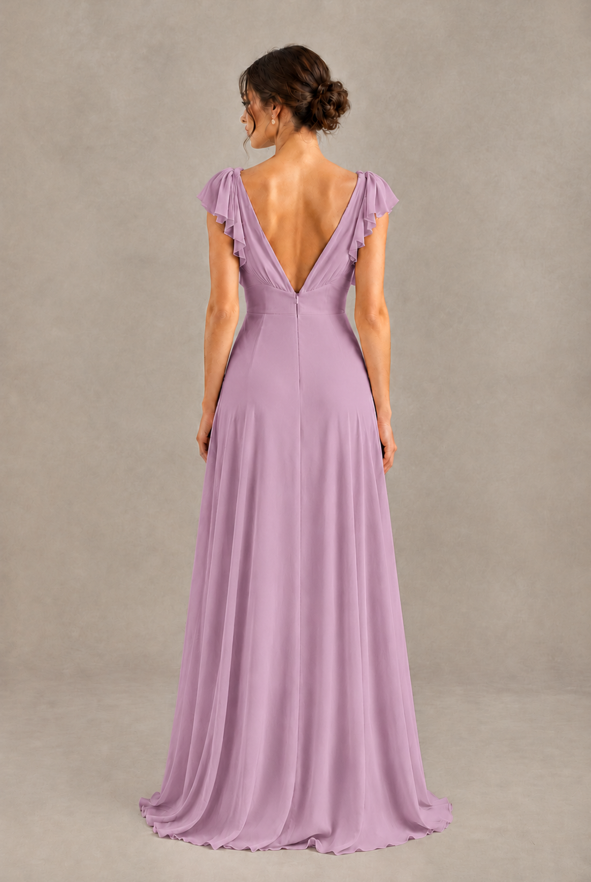 BOLODOO Dusty Purple V-Neck Flutter Sleeve A-Line Bridesmaid Dress - Dusty Purple - Dusty Purple_2