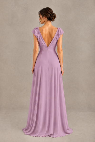 BOLODOO Dusty Purple V-Neck Flutter Sleeve A-Line Bridesmaid Dress - Dusty Purple - Dusty Purple_2