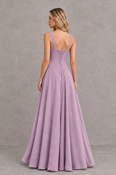 BOLODOO Dusty Purple Square Neck Ruffle A-Line Bridesmaid Dress with Slit - Dusty Purple - Dusty Purple_2