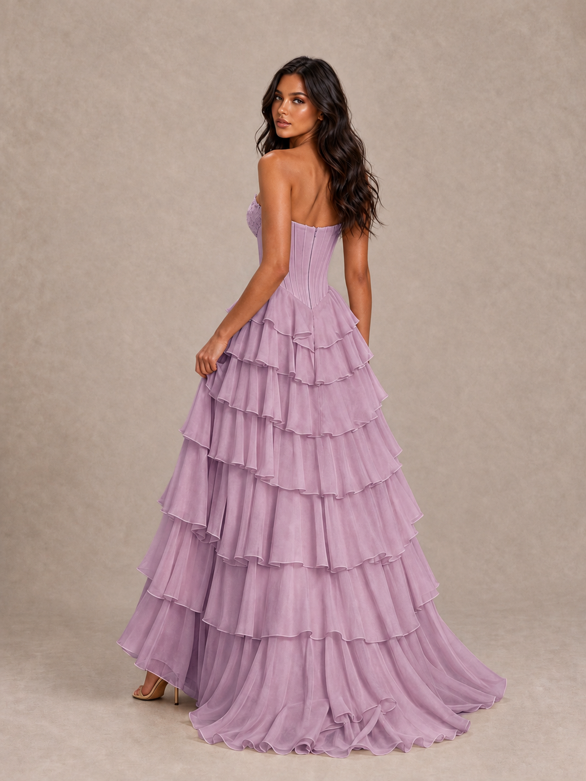 BOLODOO Dusty Purple Strapless Corset Tiered Ruffle Prom Dress with High Slit - Dusty Purple - Dusty Purple_2