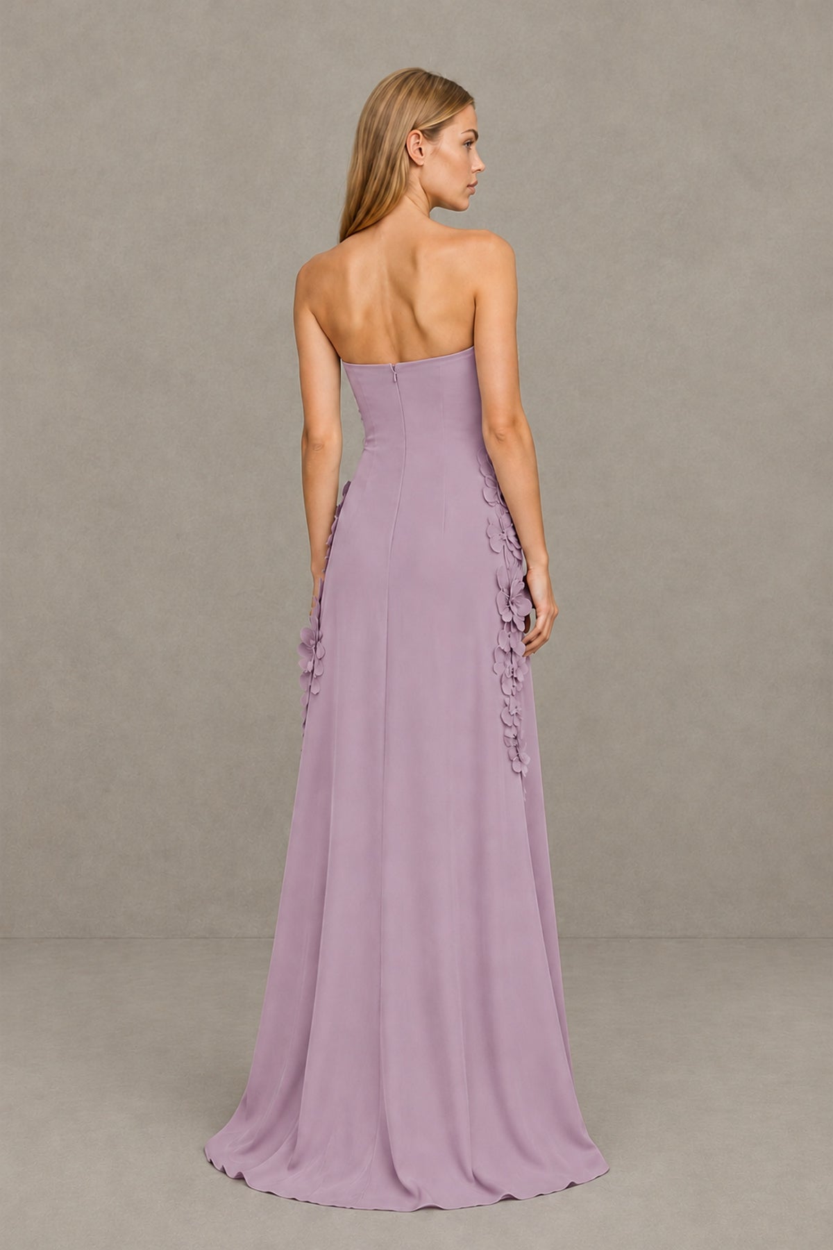 BOLODOO Dusty Purple Strapless 3D Floral Appliqué Crepe Maxi Gown - Dusty Purple - Dusty_Purple_2