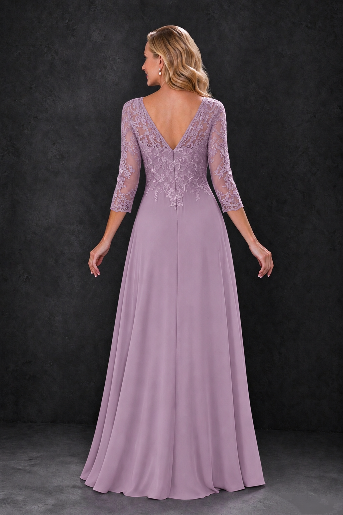 BOLODOO Dusty Purple Lace Embroidered Mother of the Bride Dress with 3/4 Sleeves - Dusty Purple - Dusty Purple_2