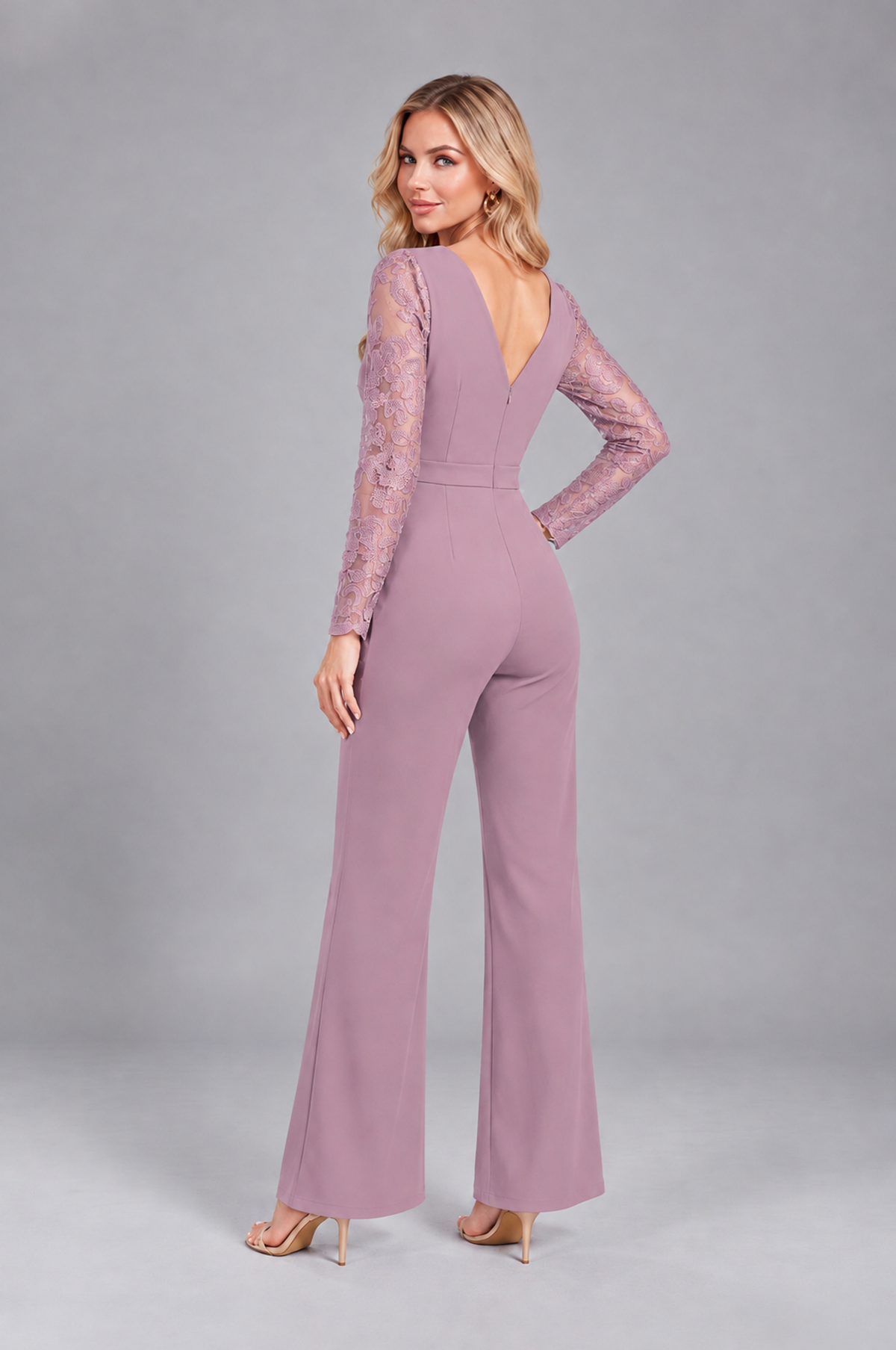 BOLODOO Dusty Purple Lace Long-Sleeve V-Neck Mother Pant Suit - Dusty Purple - Dusty Purple_2