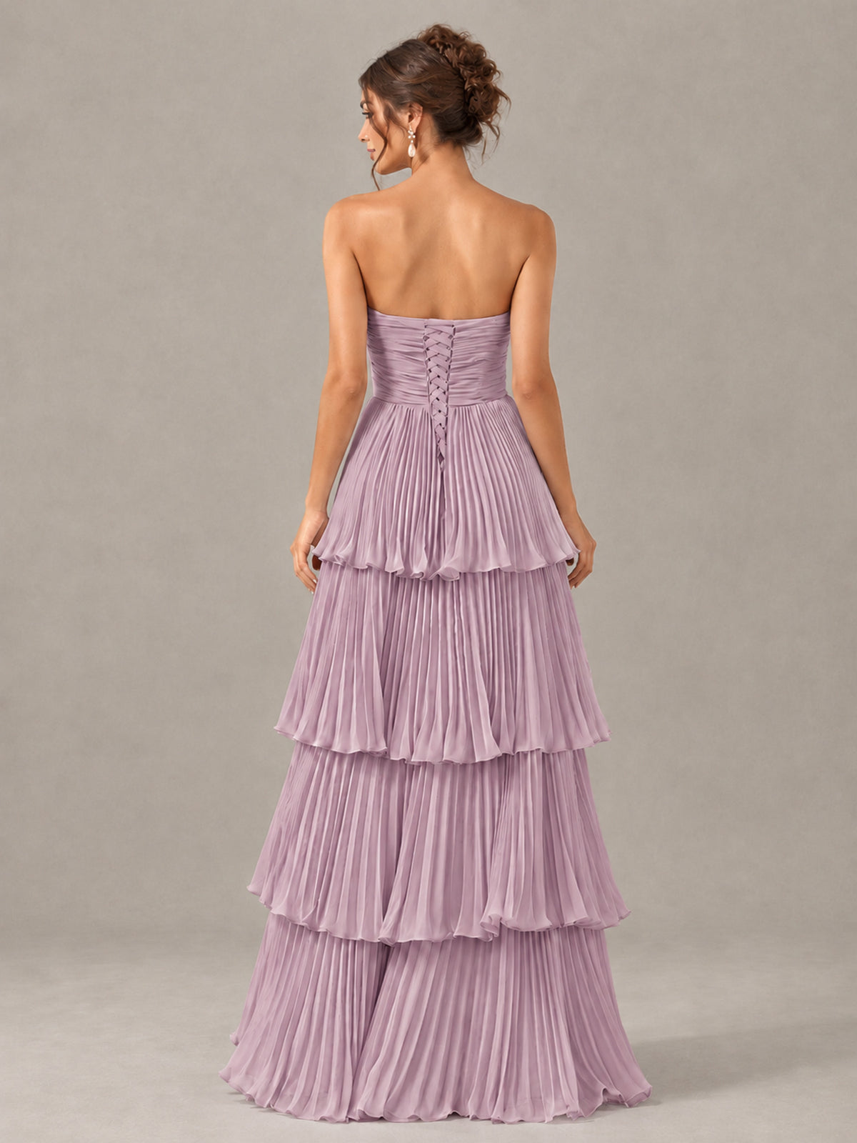 BOLODOO Dusty Purple Strapless Tiered Pleated Bridesmaid Dress - Dusty Purple - Dusty Purple_2