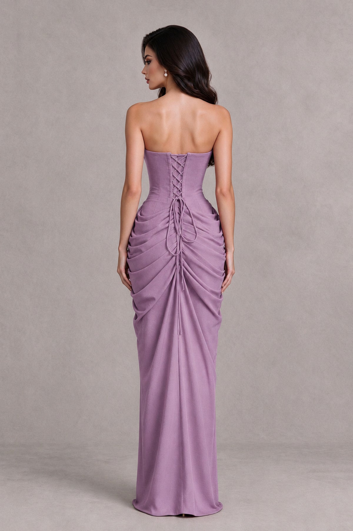 BOLODOO Dusty Purple Strapless Ruched Corset Evening Gown - Dusty Purple - Dusty Purple_2