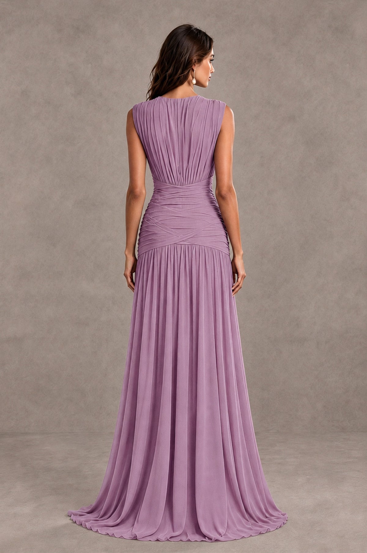 BOLODOO Dusty Purple V-Neck Ruched Wedding Guest Dress - Dusty Purple - Dusty Purple_2