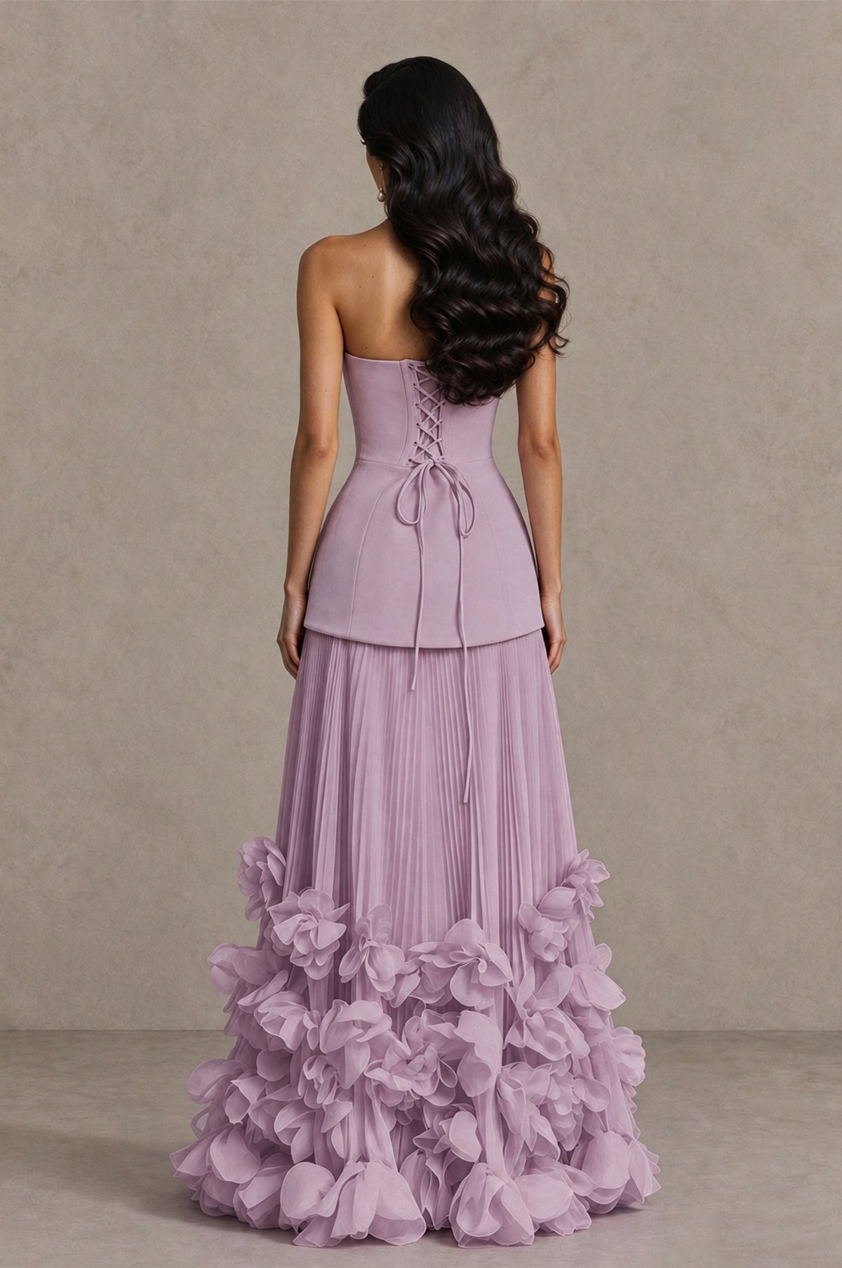 BOLODOO Dusty Purple Strapless Pleated Floral Hem Evening Gown - Dusty Purple - Dusty Purple_2