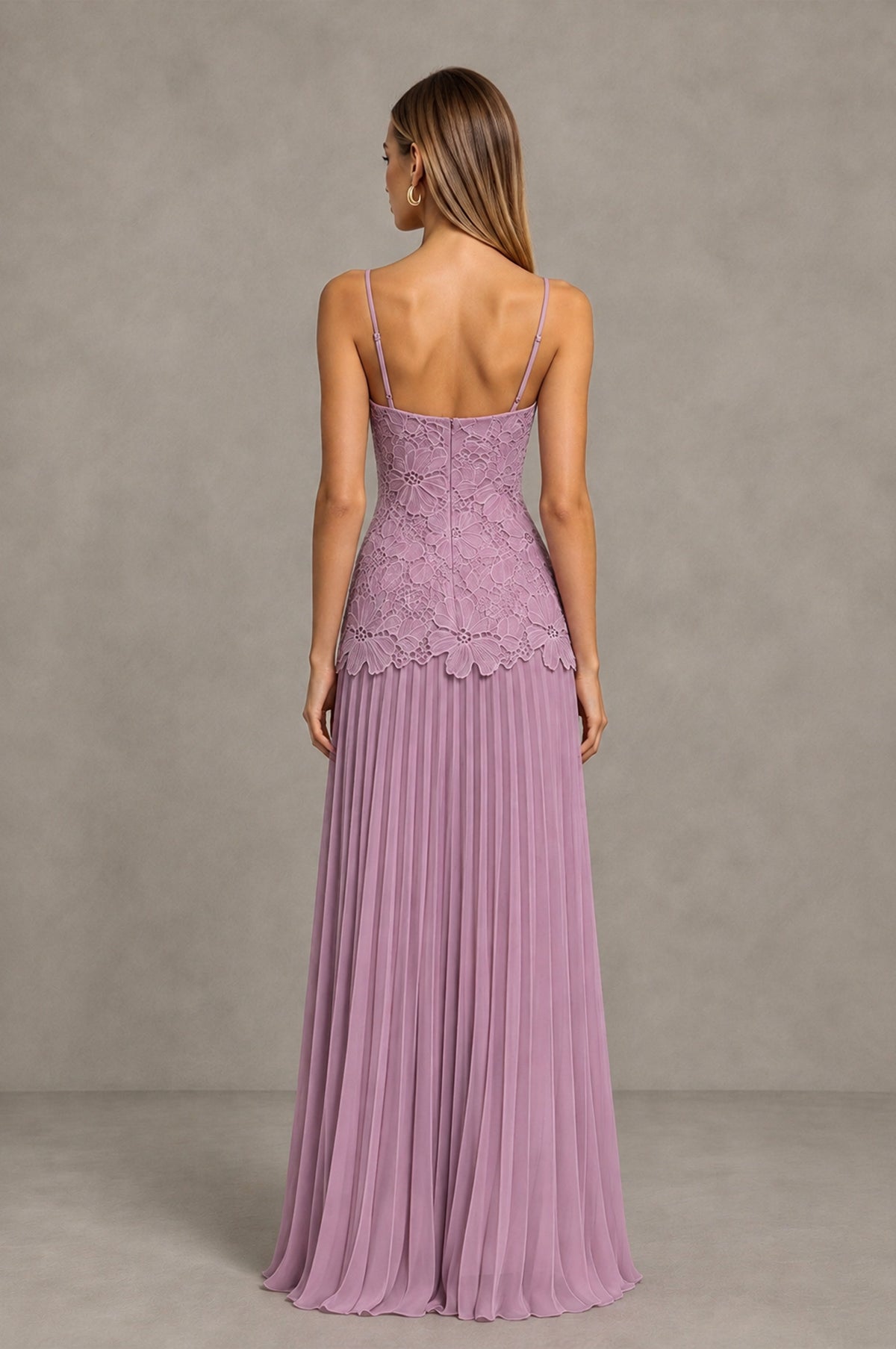 BOLODOO Dusty Purple Lace Bodice Pleated Wedding Guest Dress - Dusty Purple - Dusty Purple_2