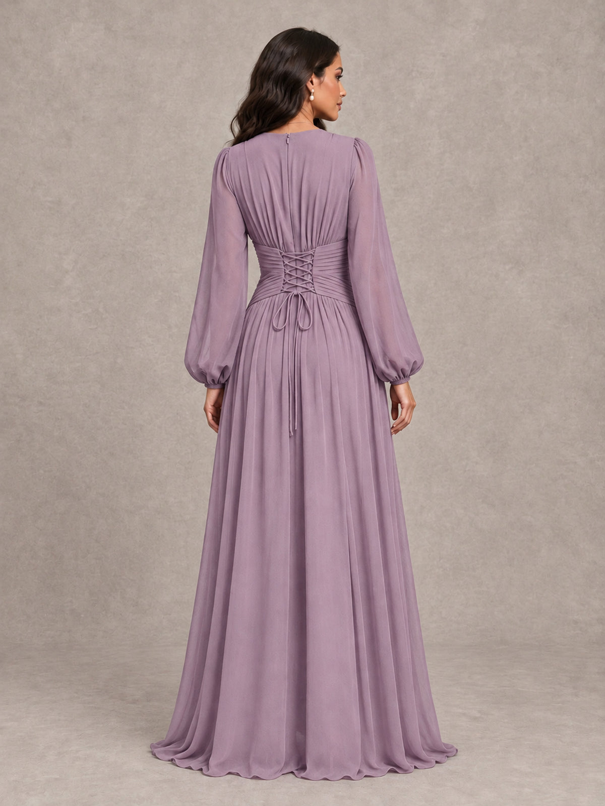 BOLODOO Dusty Purple Long Sleeve A-Line Bridesmaid Dress - Dusty Purple - Dusty Purple_2