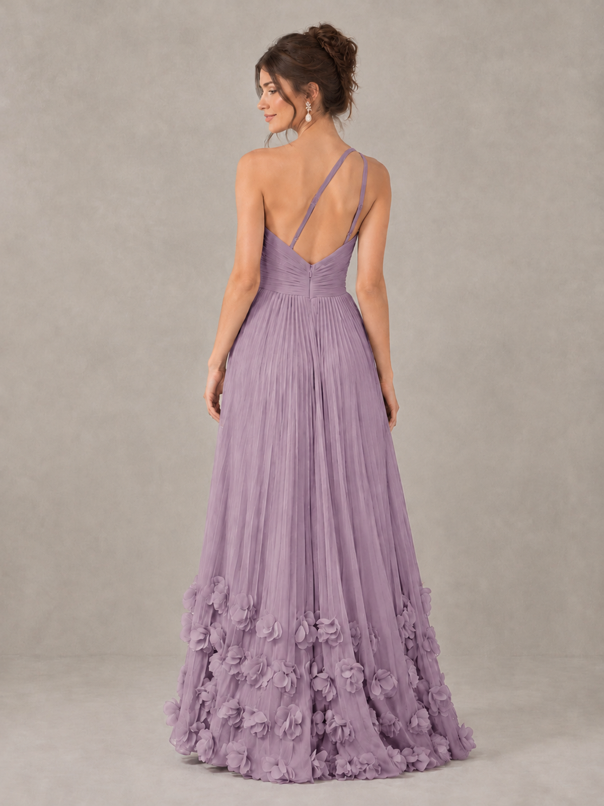 BOLODOO Dusty Purple One-Shoulder Pleated Bridesmaid Dress with 3D Floral Hem - Dusty Purple - Dusty Purple_2