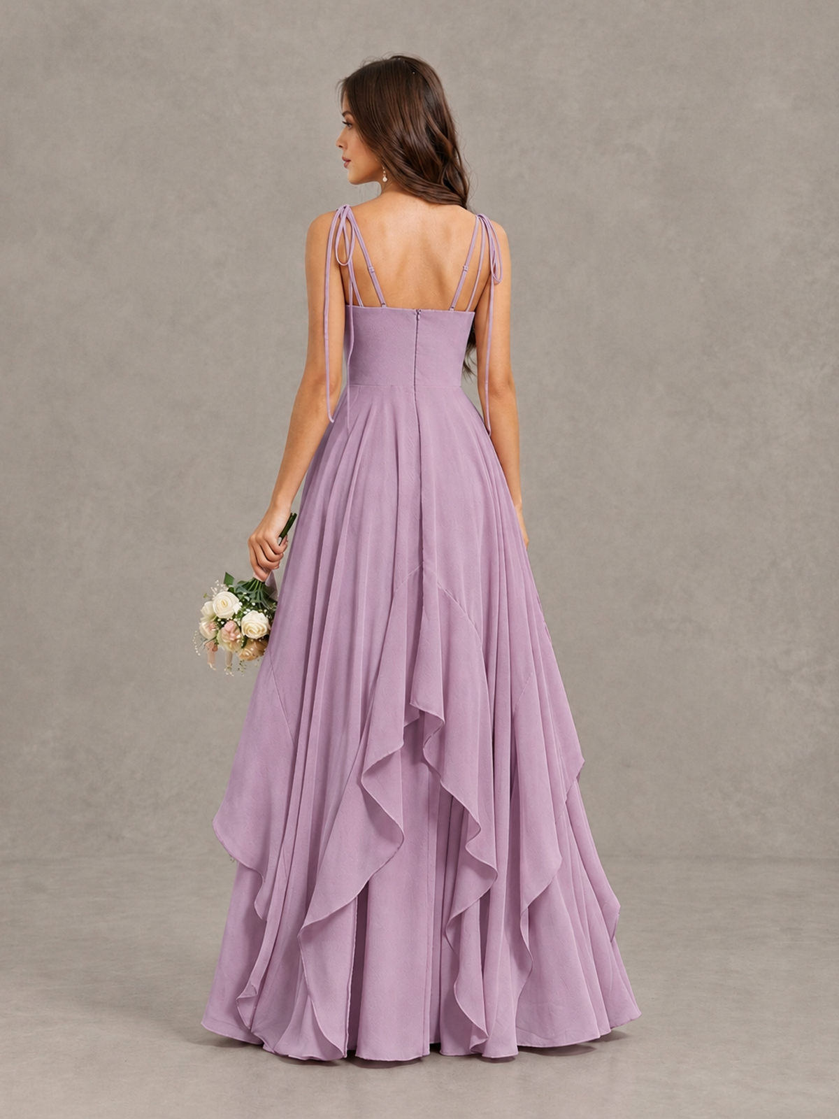 BOLODOO Dusty Purple Tie-Strap Ruffle A-Line Bridesmaid Dress - Dusty Purple - Dusty Purple_2