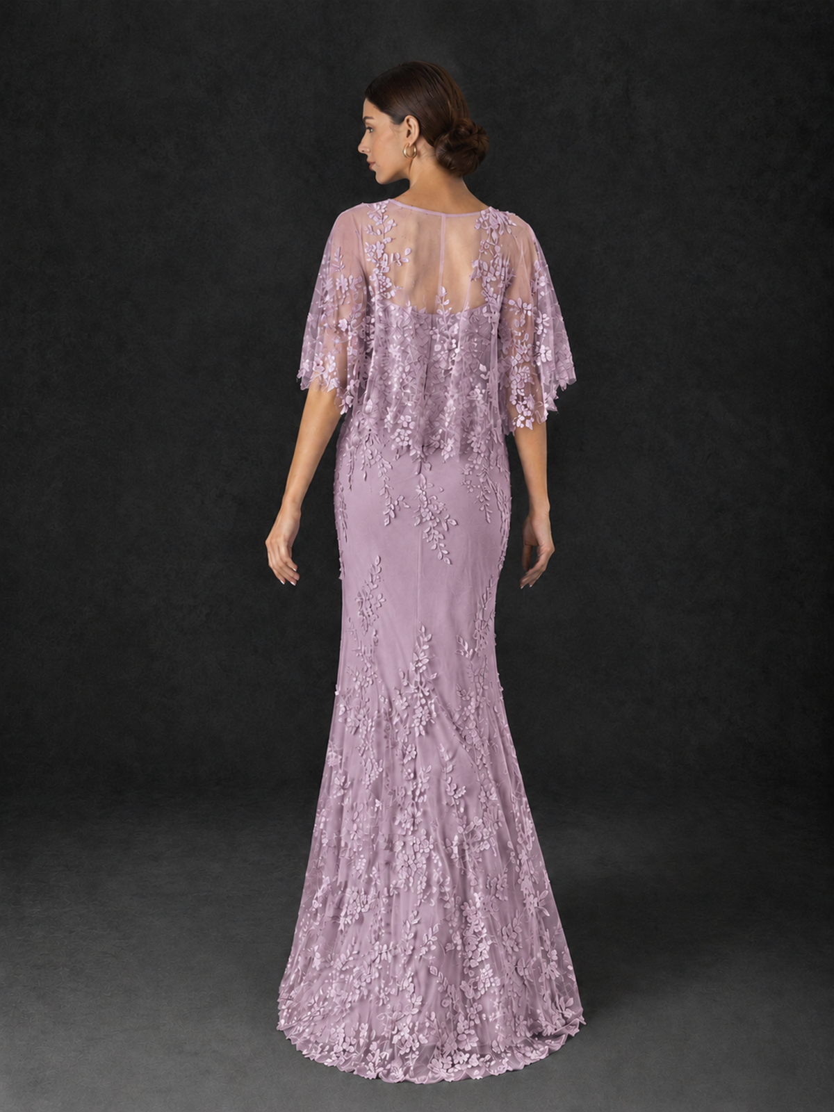 BOLODOO Dusty Purple Botanical Lace Flutter Sleeve Mermaid Gown - Dusty Purple - Dusty_Purple_2