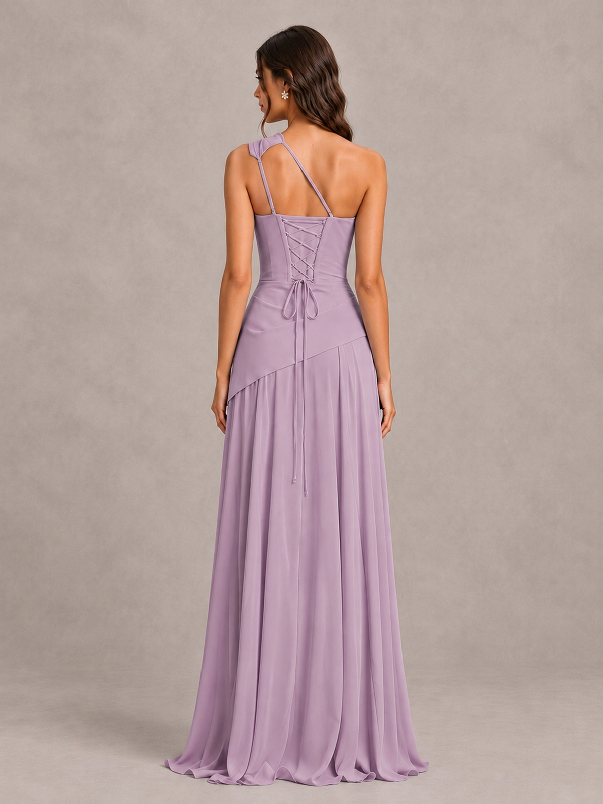 BOLODOO Dusty Purple One-Shoulder Lace-Up Back Bridesmaid Dress - Dusty Purple - Dusty Purple_2