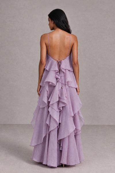 BOLODOO Dusty Purple Cascading Ruffle Rosette Open-Back Maxi Dress - Dusty Purple - Dusty Purple_2